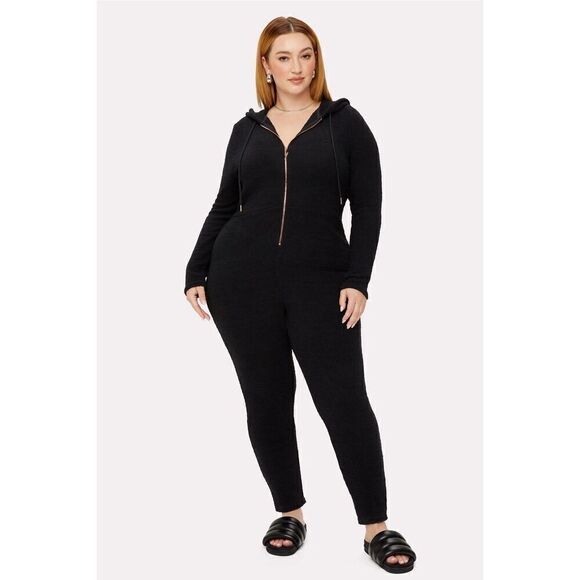 Fabletics Lizzo Yitty Pet Me Heart Pocket Cozy Romper Caviar Black Size 2X NEW! - Picture 1 of 13